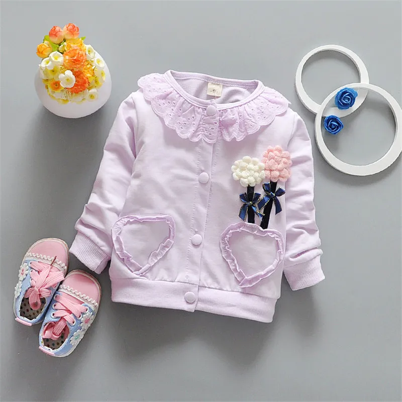 Осеннее пальто для маленьких девочек BibiCola Детская верхняя одежда с цветами