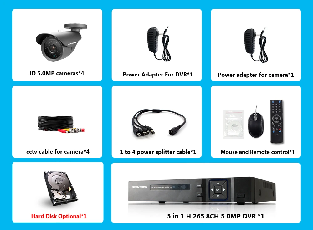 5MP Ultra HD 8CH DVR H.265+ CCTV камера системы безопасности 4 шт. IP66 Водонепроницаемая наружная 5MP камера металлическая камера видеонаблюдения