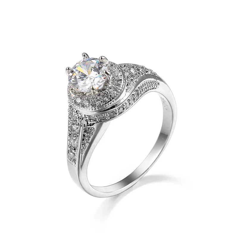 

2018 fashion new ladies ring silver natural crystal zircon bride wedding zircon bijoux femme anillos rings for women jewelry