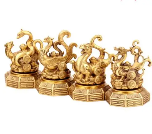 Латунные восемь диаграмм основание четыре Бог звери украшения синий дракон