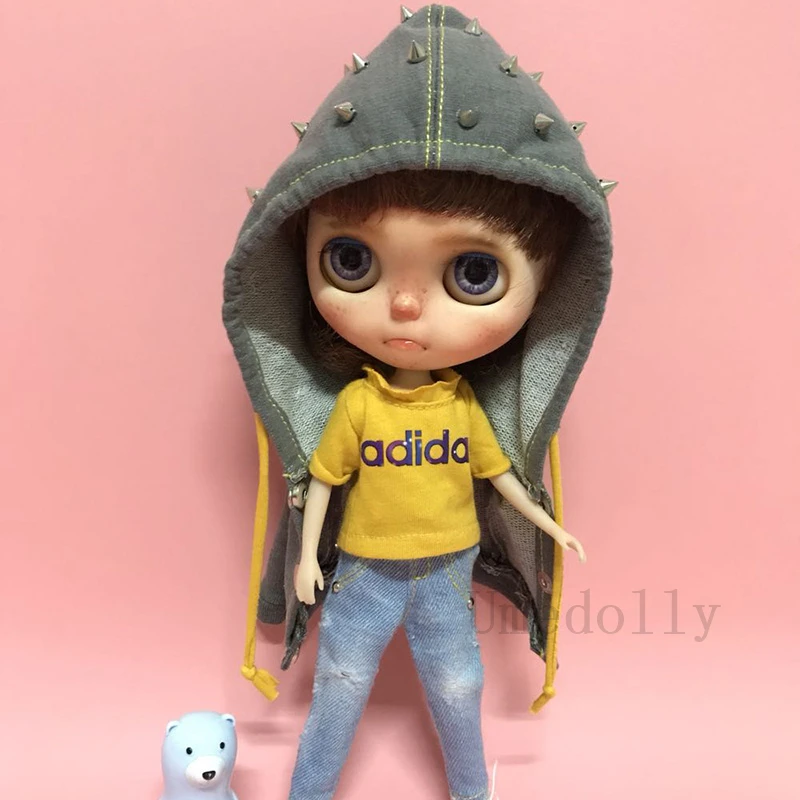 Крутое пальто с заклепками для одежды Blyth Licca Azone Ob24 Pullip Holala средней длины 1
