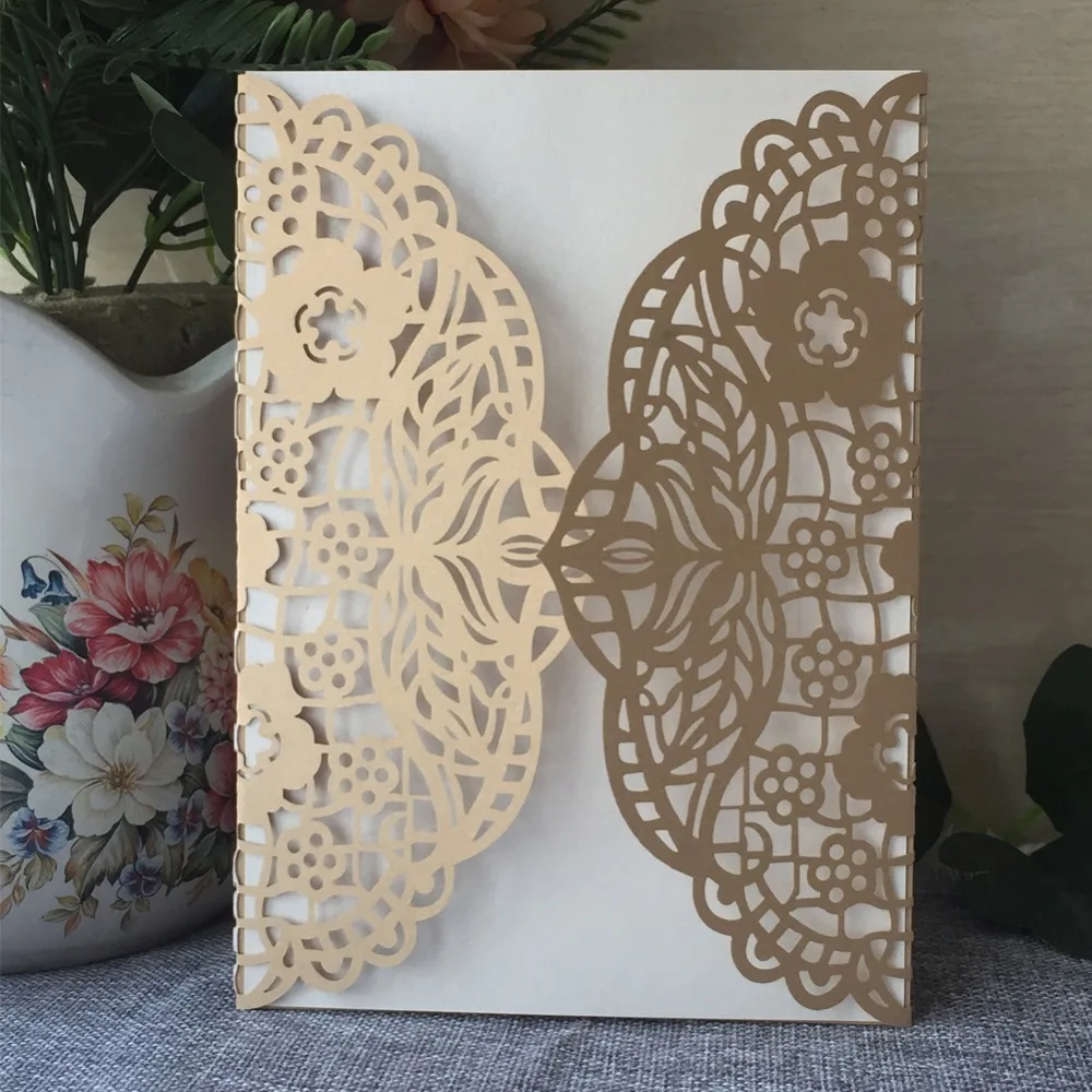 

50pcs/lot Personalized Laser Cut Wedding Invitations Card Luxury Flora Wedding Favor Event & Party Supplies Birthday Card