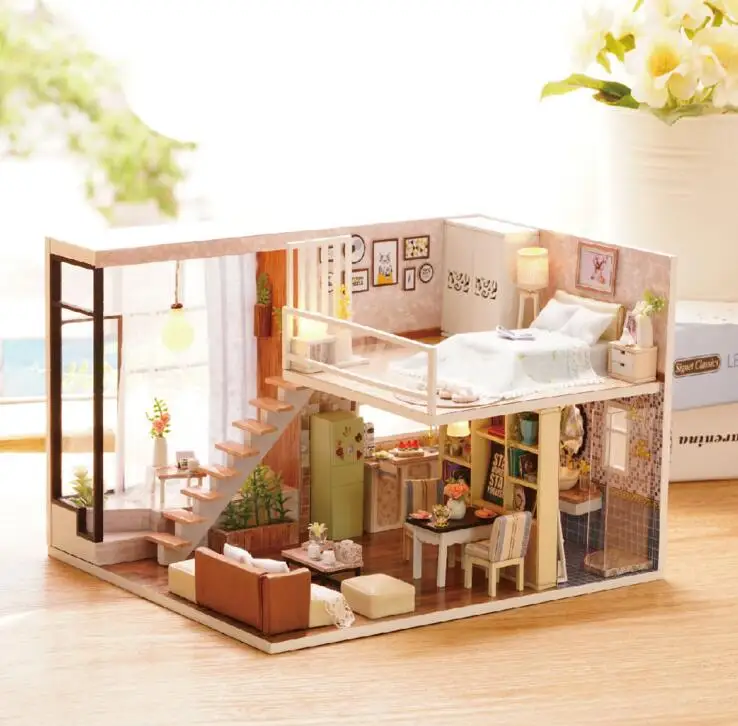 Кукольный дом ручной работы мебель Miniatura Diy кукольные домики кукольный домик Детские деревянные игрушки Рождественский подарок