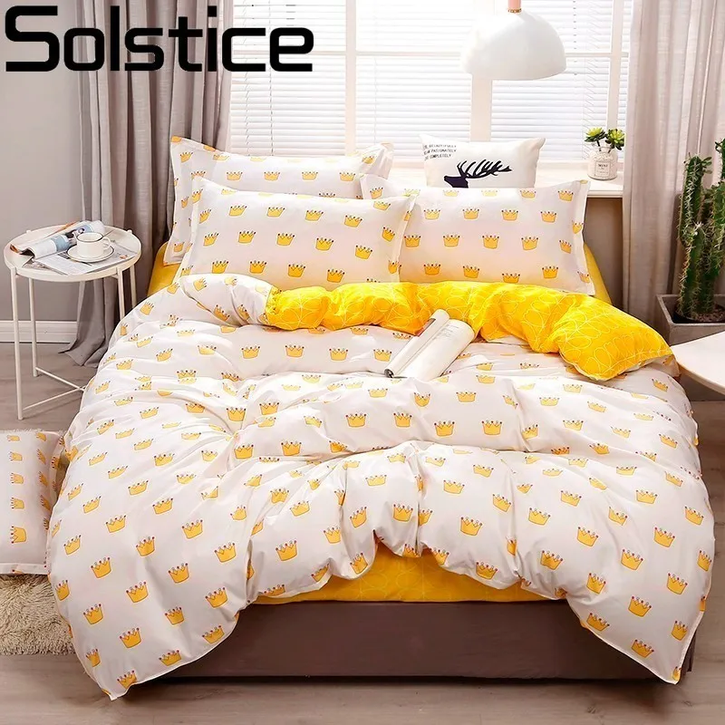 Solstice Cartoon Pink Crown Style Children/kid Bed Linen Duvet Cover Sheet Pillowcase Linens Bedclothes 3/4pcs Set | Дом и сад