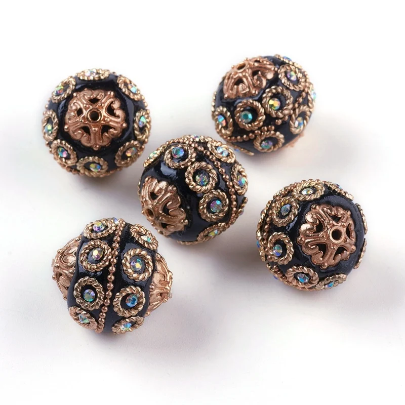 5 stücke 20mm Handmade Indonesien Perlen mit Metall Erkenntnisse Licht Gold Farbe Überzogen Runde Für DIY Schmuck Machen Handwerk liefert