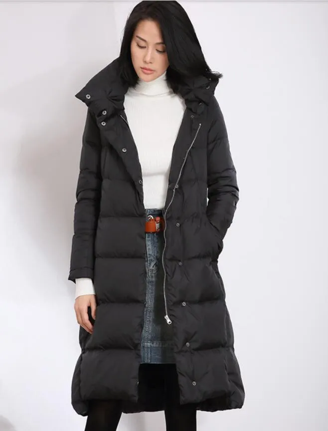 Размер женский зимний пуховик с капюшоном куртка на утином пуху женское длинное