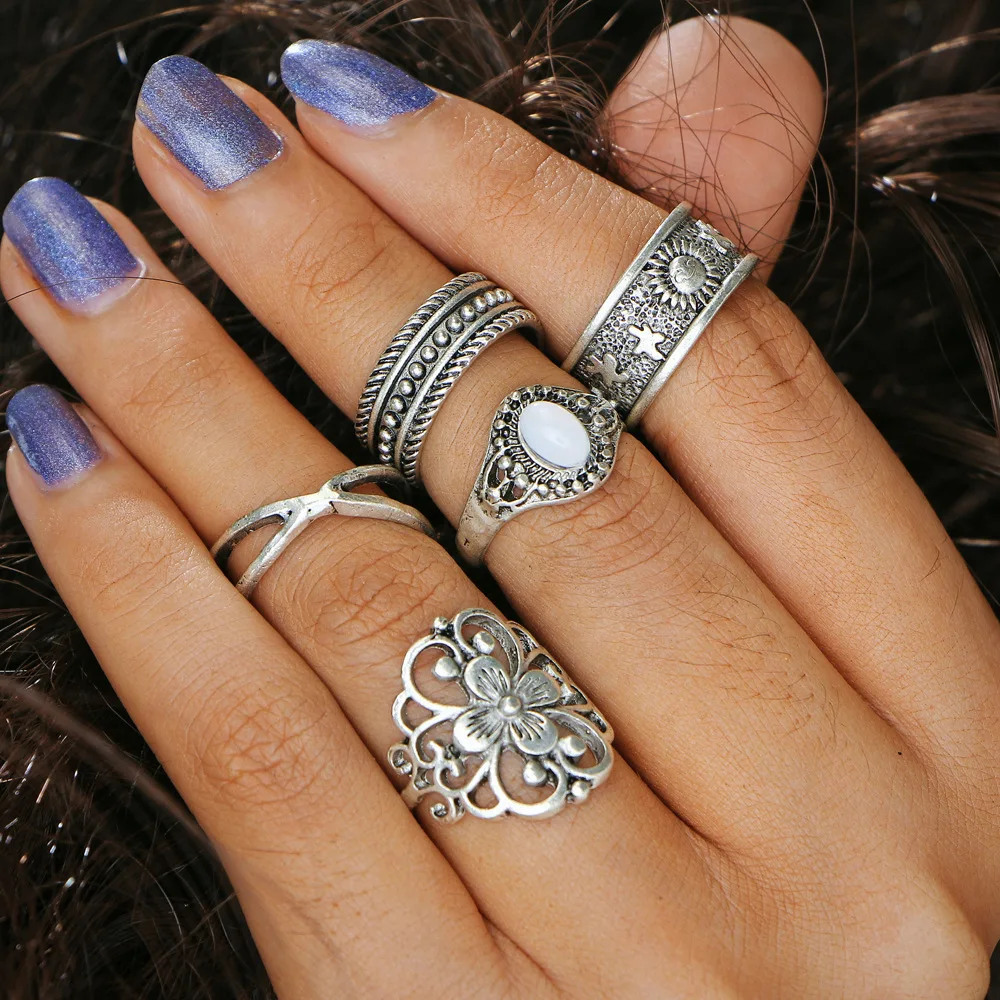 5 шт. женские кольца с камнями|knuckle ring set|ring setrings set for women |