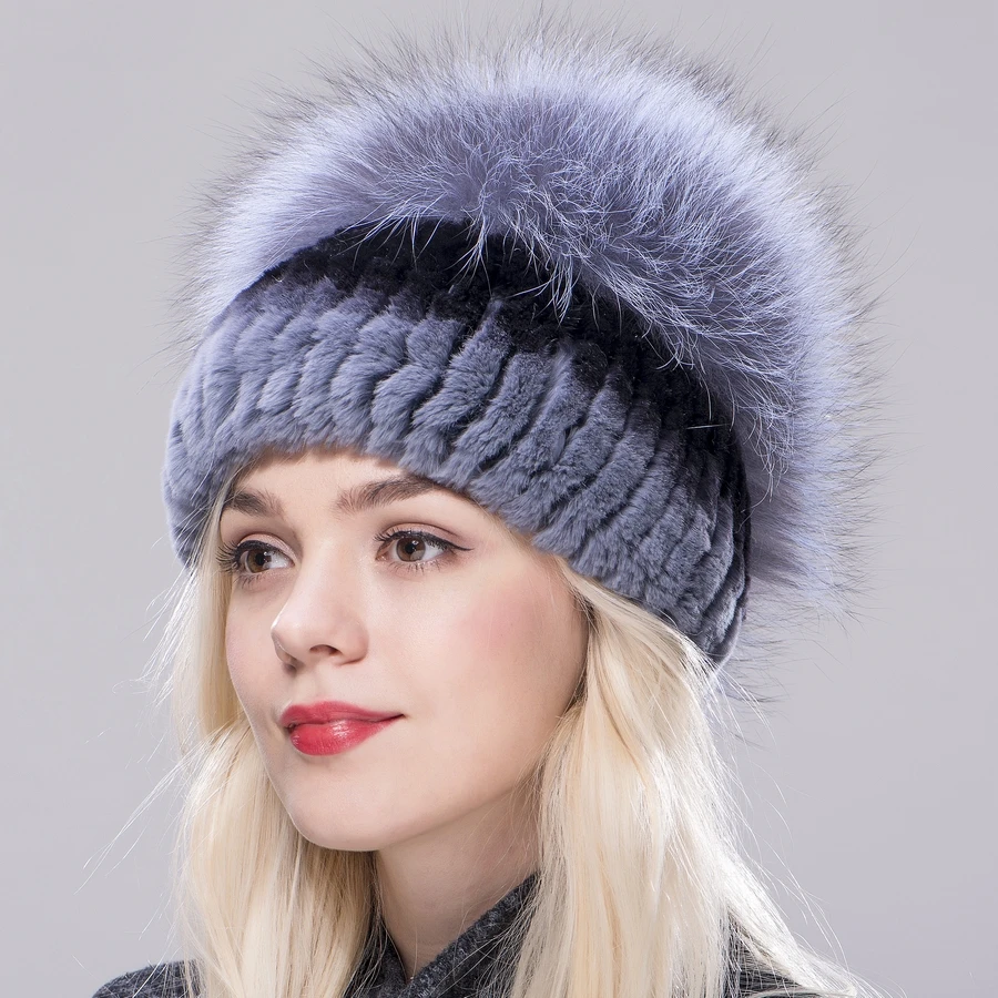 Fxfurs зимняя шапка для женщин кролика рекс мех животных кепки леди с натуральным
