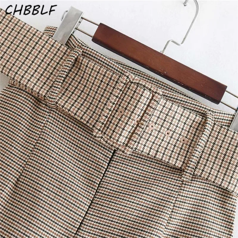 Женская клетчатая юбка-миди CHBBLF повседневная офисная юбка с разрезом и узором