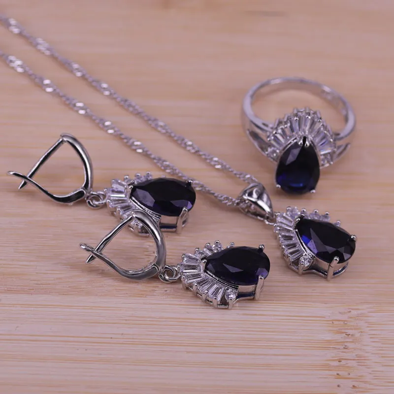 Набор свадебных украшений груша серебряное ожерелье/серьги/кольцо с кубическим