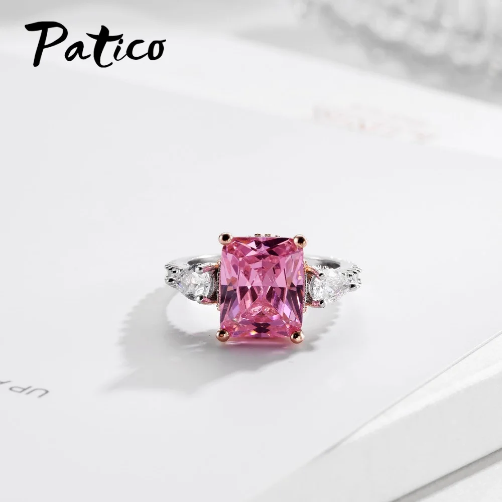 Gorgeous Purity Clear Square Pink Austrian Crystal Rings 925 Sterling Silver Sweet Romantic Brand Bijoux Valentine's Gift | Украшения и