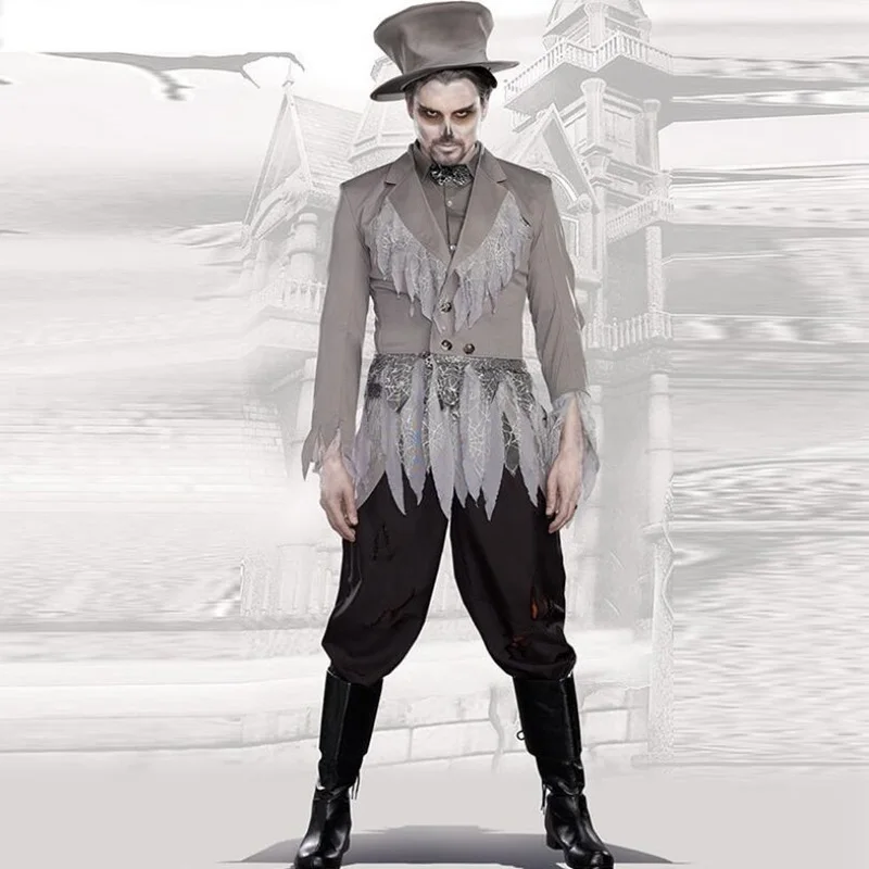 men 1 Couples's Ghost Lace Наплечные рукава Ghostly невесты страшный костюм Хэллоуин вечерние взрослые мужчины женщины платье Doom Костюм призрак невесты на Хеллоуин - Цвет: men 1