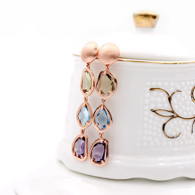Luxury Brand Jewelry Candy Style Colorful Crystal Drop Earring Wholesale Top Quality 3 colors Plated Dangle Earrings for Women | Украшения