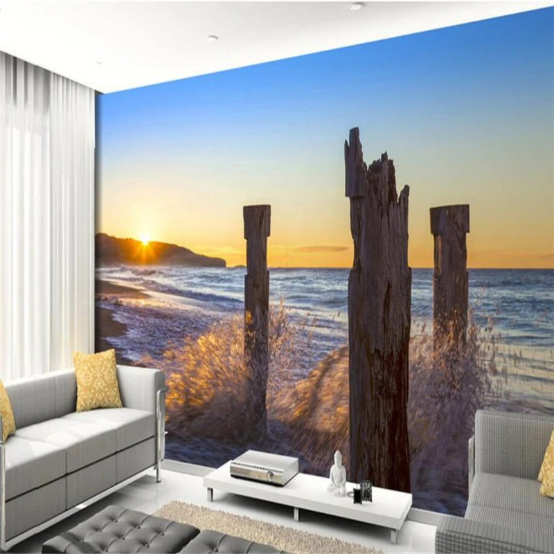 

Пользовательские 3D-обои beibehang, спокойная красивая фотография, пейзаж, восход солнца, морской пляж, фоновая стена