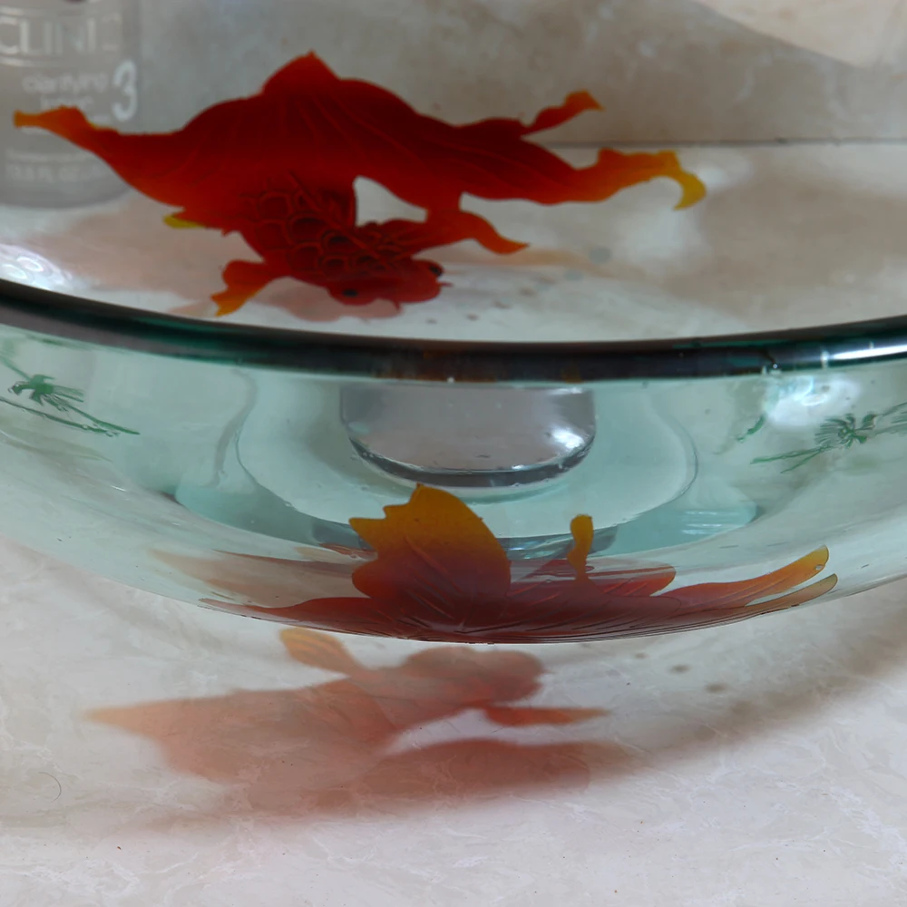 KEMAIDI умывальник из закаленного стекла ручная роспись водопад излив Черный кран