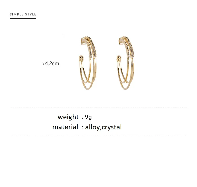 Роскошные серьги кольца серебряного цвета с круглыми кристаллами для женщин