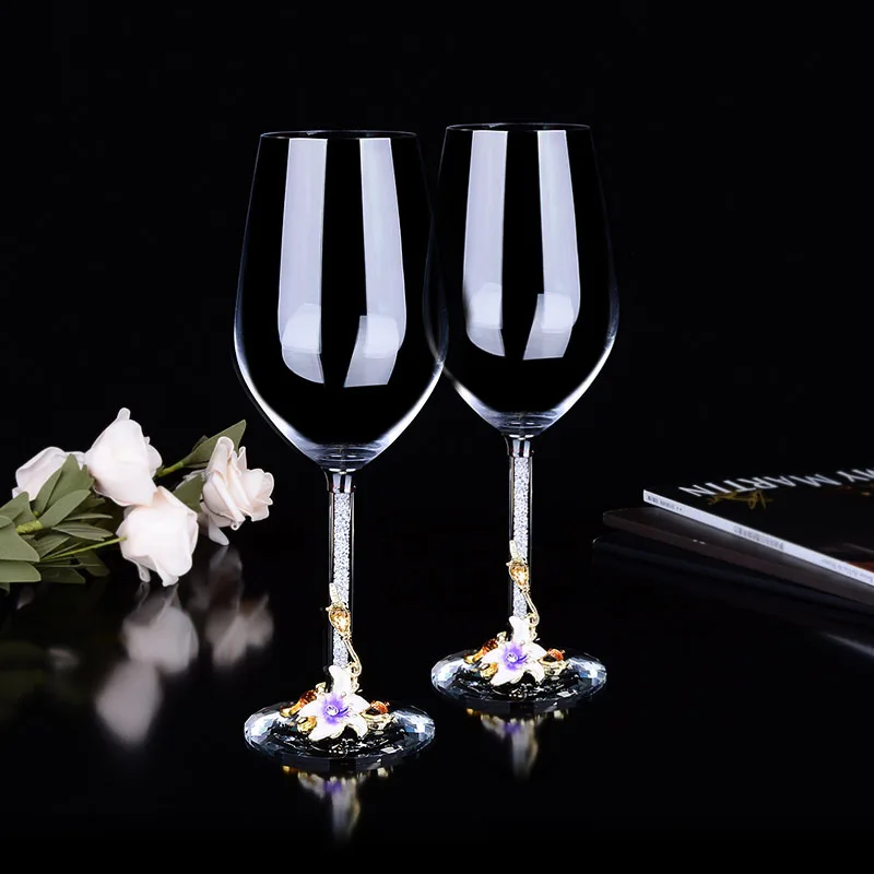 2pcs purple flower Европа Эмаль Красное вино стеклянная чашка Ретро Кубок Кристалл наборы чашек бокалы для шампанского чашки свадебные бокалы домашняя Питьевая Посуда - Цвет: 2pcs purple flower
