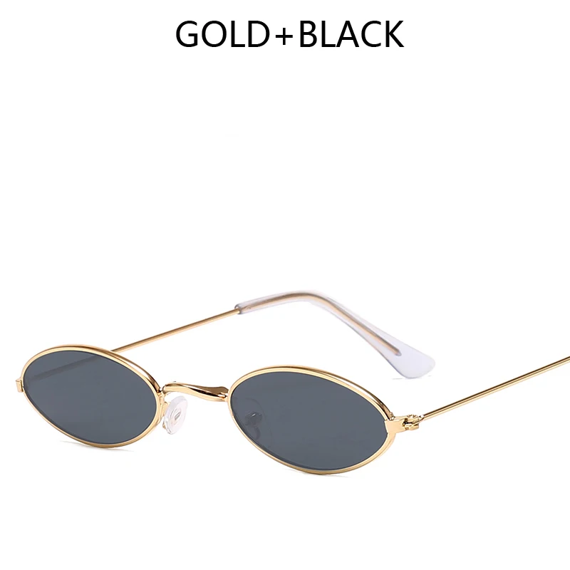 Gold-Black Ретро небольшой овальные очки Женщины Черный цвет, для мужчин красного цвета для девочек женские очки Роскошные Металлические солнцезащитные очки леди Винтаж зеркало UV400 - Цвет линз: Gold-Black
