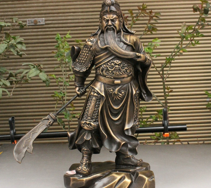 SCY Китайский Чистая Бронза Медь Голова Дракона Воин GuanGong GuanYu Держите Меч Статуя |