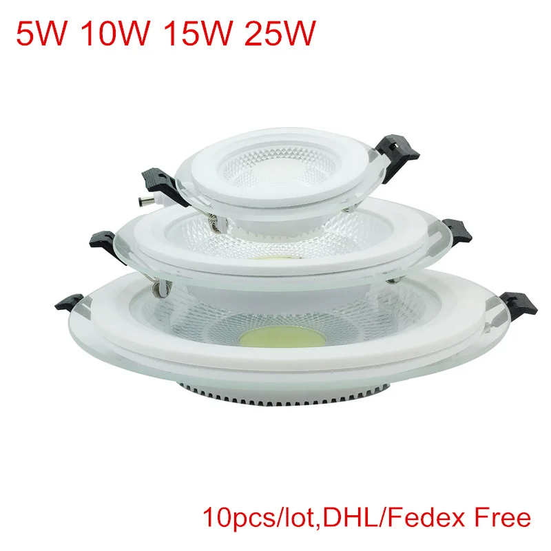 

LED Downlight COB Dimmable 5W 10W 15W 25W LED COB Panel Light AC85-265V Recessed COB Downlight Glass Cover LED Spot bulb