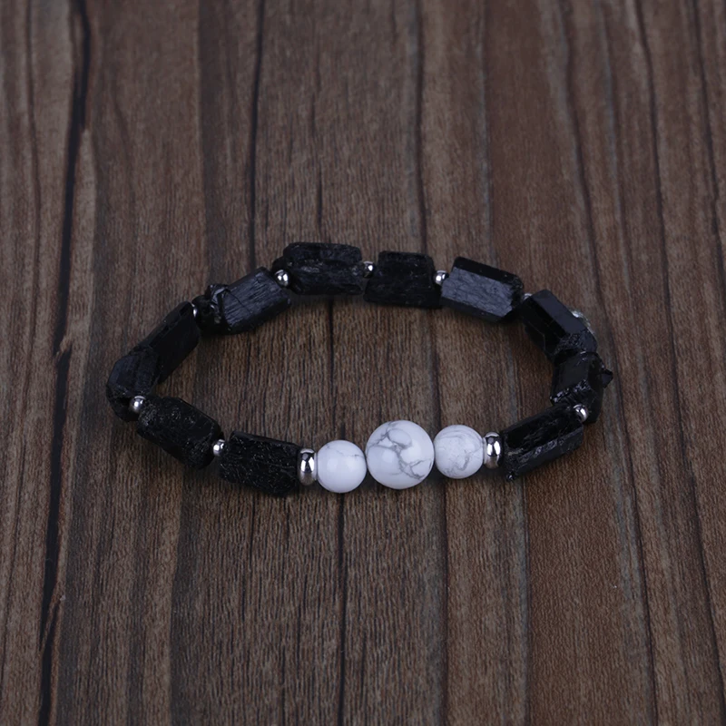 Natutal грубый черный турмалин Белый Бирюзовый Howlite камень шарик очарование унисекс