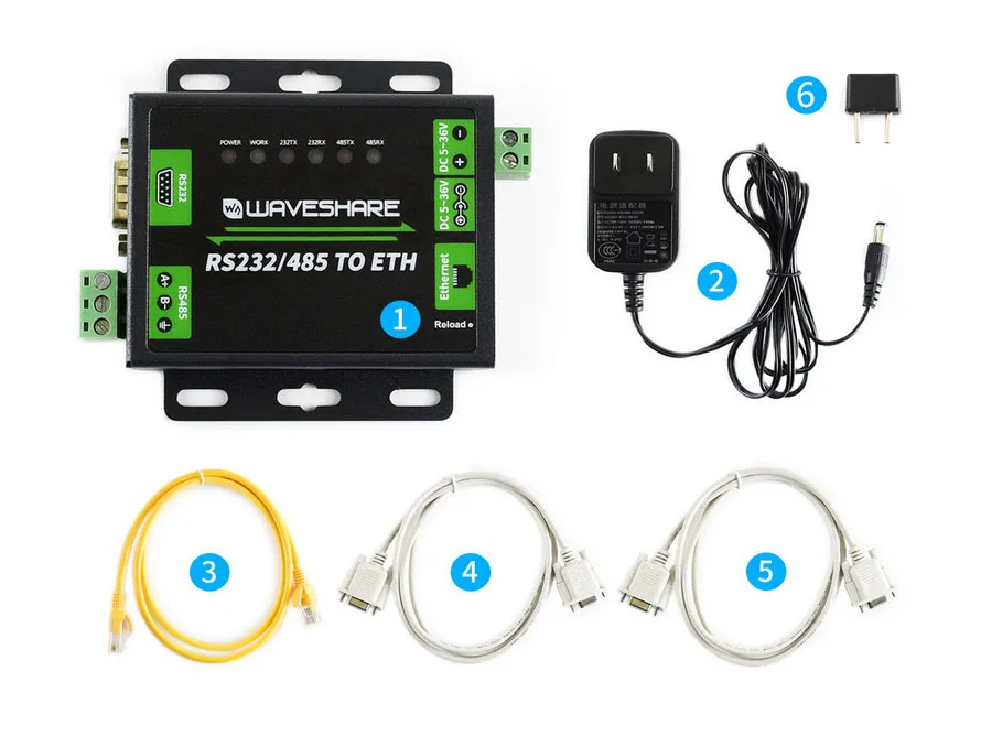 Waveshare промышленный конвертер RS232/RS485 в Ethernet с двумя последовательными портами