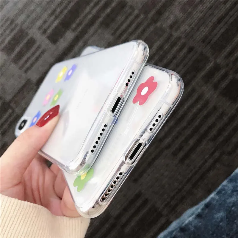 JIBAN Ins Lovely Flowers Phone Case for Iphone X XR XSMAX 6 6s 6plus 7plus 8 Transparent Soft Cartoon Back Cover |