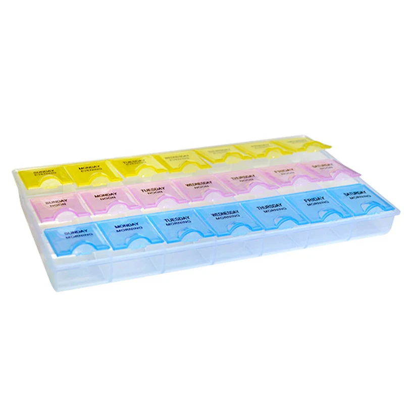 Transparent Color Empty Plastic Box Pill Tablet Medicine Organizer Weekly 7 Days 3-row Tray Storage Case 21 Compartment MFJ99 |