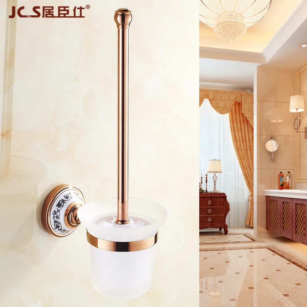 toilet brush holder Медь настенный крючок Европейский цвета розового золота вешалка для полотенец мыльница двойной чашки holdder ванная комната аппаратных кулон набор - Цвет: toilet brush holder