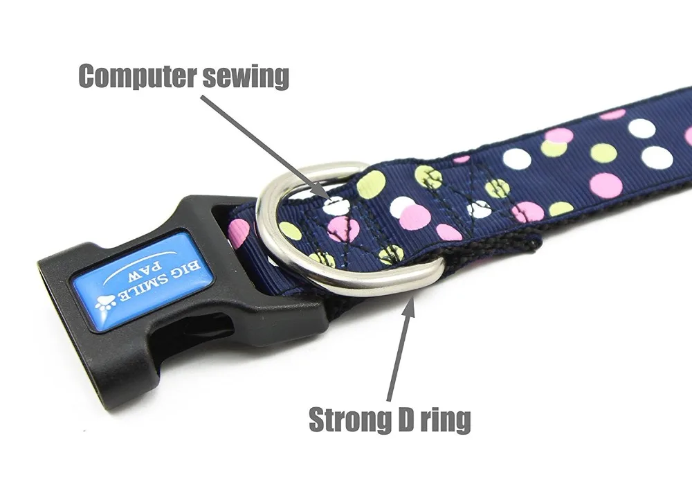 Nylon Dog Collar Adjustable Polka Dots Theme Quick Release Puppy for Small Medium and Large Dogs | Дом и сад
