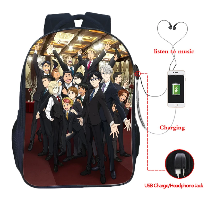 Boys Teens Yuri On Ice Yuri!!! on Victor USB Charge School Bags Men Boy Beautiful Backpacks | Багаж и сумки