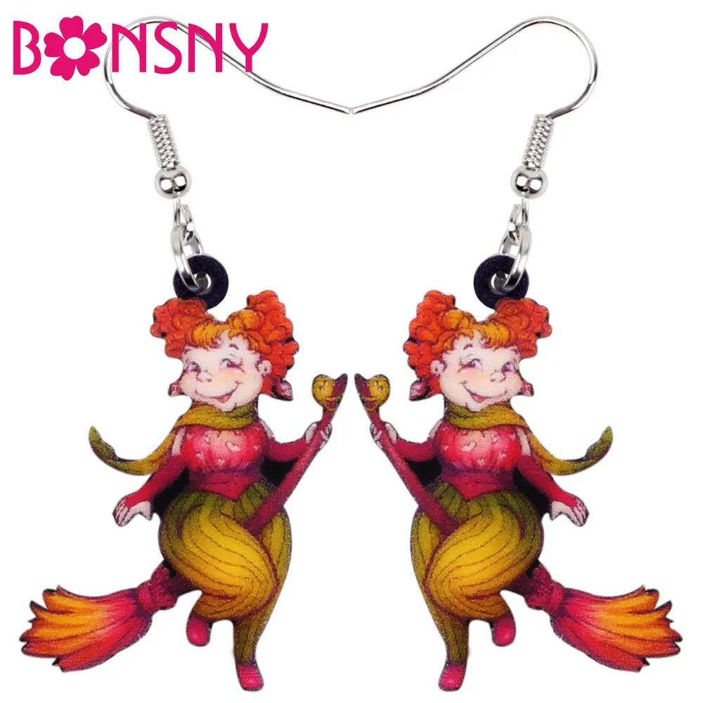 Bonsny акриловые серьги Хэллоуин Веселая Танцующая ведьма Висячие большие длинные