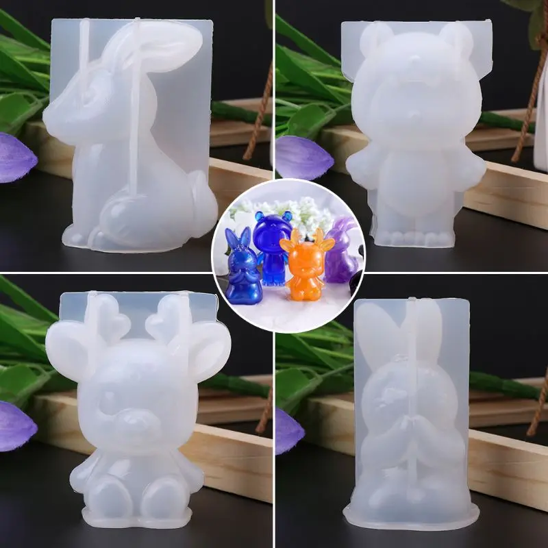Silicone Mold 3D Animal Cute Rabbit Deer Christmas Gifts DIY Jewelry Pendant Tools Decor Crafts Resin Molds Handmade Findings