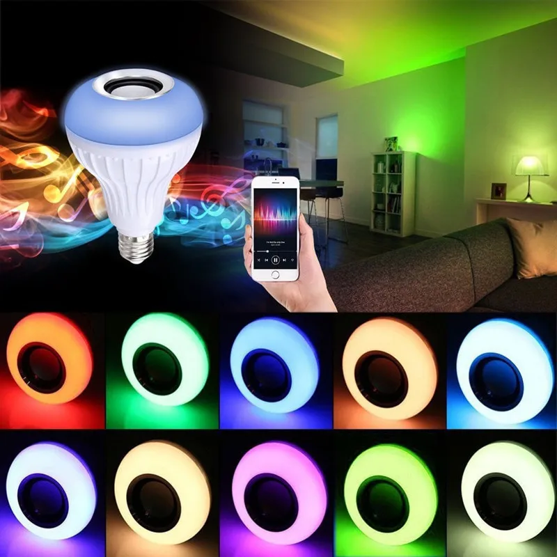 E27 светодиодный музыкальный лампочка Беспроводная bluetooth колонка лампа умная RGB RGBW