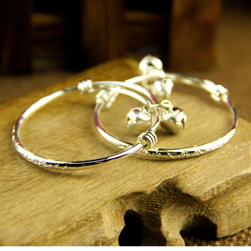 Детский браслет с колокольчиками 2 шт. посеребренный/Золотой платформой 18 К для