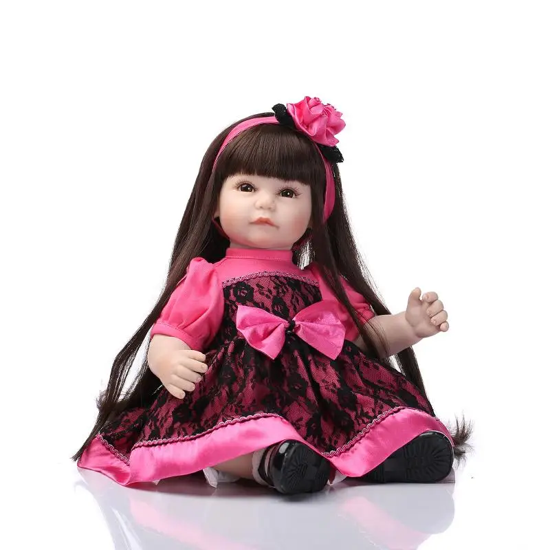 

NPK DOLL 55cm/22'' Black long hair princess Baby Doll Soft Silicone Newborn Doll Alive Vinyl Bebe Dolls reborn Kids Playmate toy