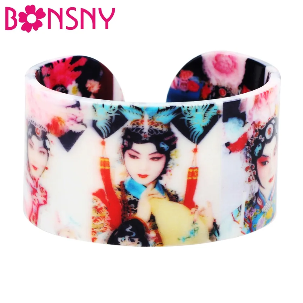 Bonsny Plastic Chinese Peking Opera Actress Bangles Bracelets Fashion Ethnic Craft Jewelry For Women Girls Ladies Souvenir Gift | Украшения