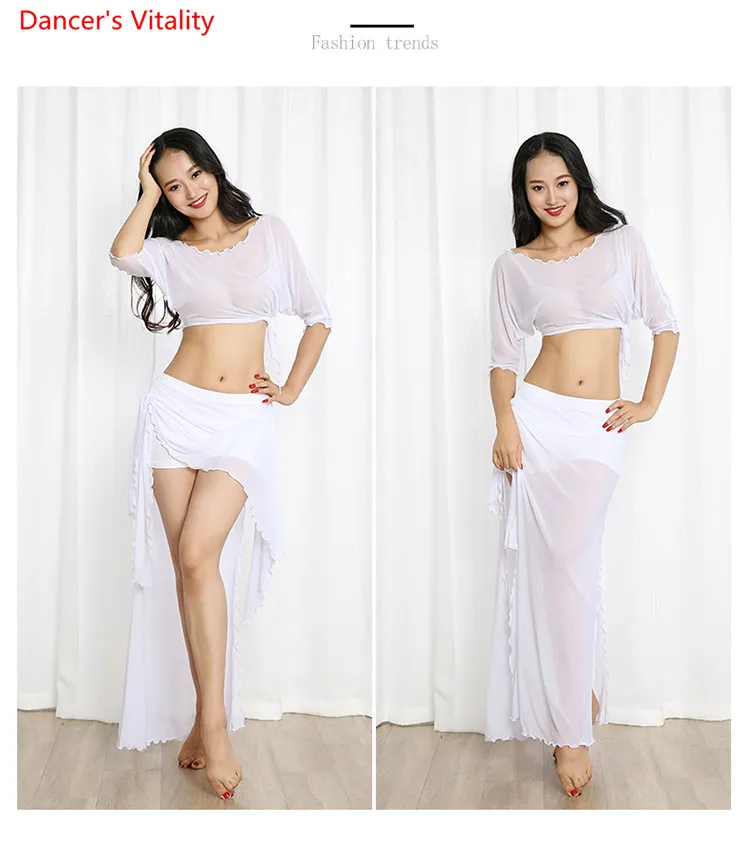 Cheap Belly Dance Suit Wholesale 2pcs(Top+Skirt) For Women Belly Dance Set Gauze Dancer's Costumes Free Shipping White,Black