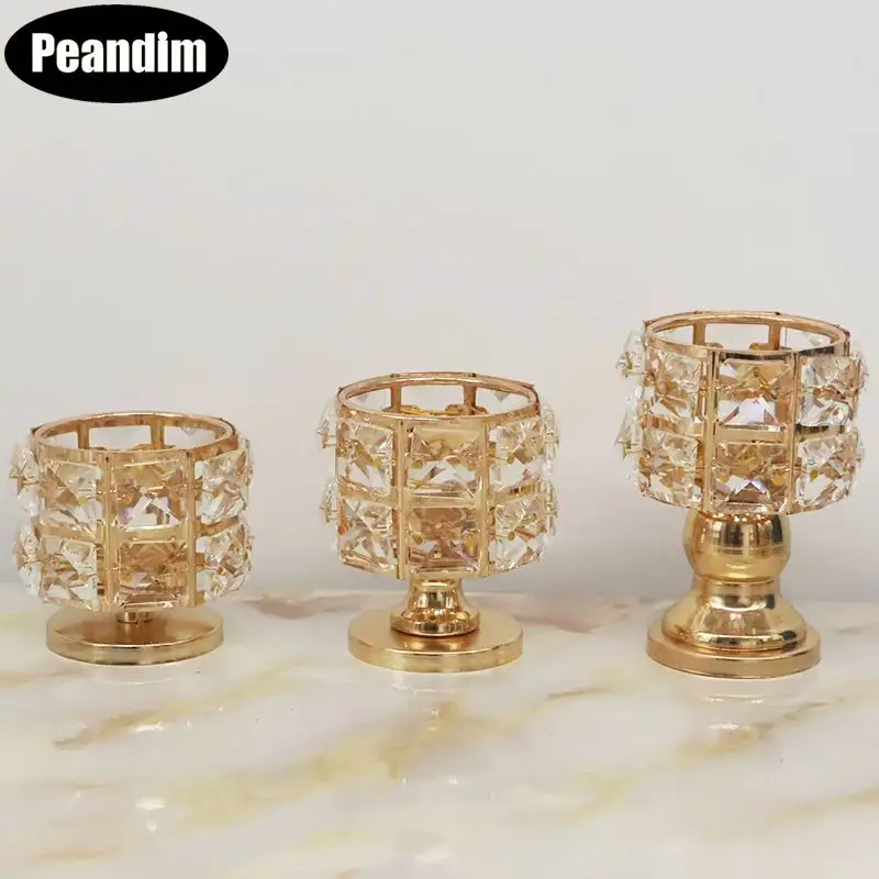 PEANDIM маленький хрустальный подсвечник, золотой милый чайный светильник, подсвечник для украшения свадебного стола, вечерние подсвечники для дома