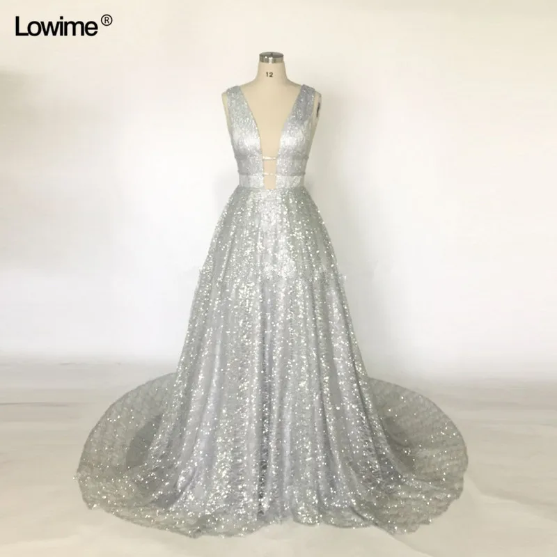 

New Unique Fabric Sexy V-neck Bling Dress Evening Party Long Prom Evening Dresses Glitter Vestidos De Festa
