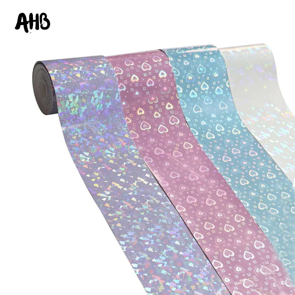 

AHB Laser Ribbon Candy Mirror Leather Fabric 75mm Width Love Heart PU for Decorative DIY Hair Bow Ribbon Materials 2yards/bag