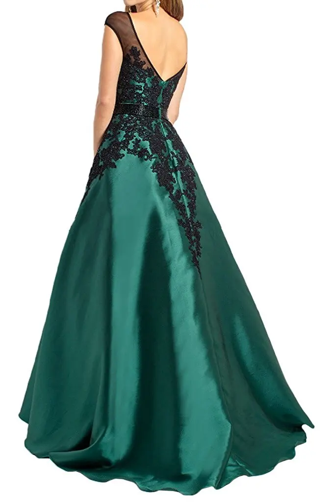 BW029 Black and Green Long Mother of the Bride Dresses Lace Appliques Evening party Gown V Back Satin Wedding Guest Gowns | Свадьбы и