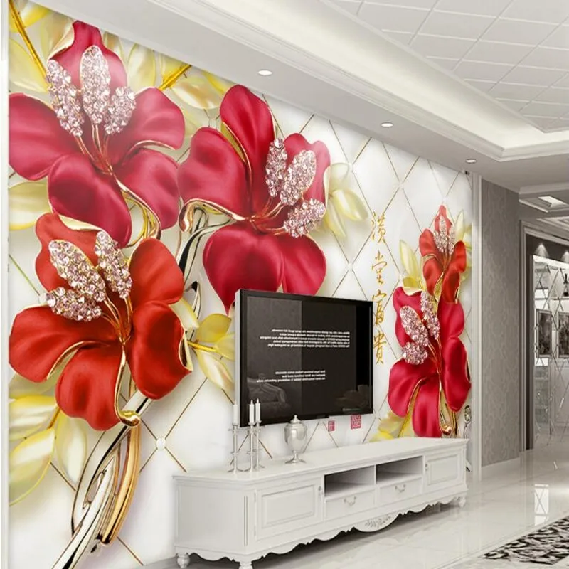 

Обои beibehang Европейская элегантная атмосфера красный цветочный Алмаз Цветочный стерео фон для гостиной спальни украшение