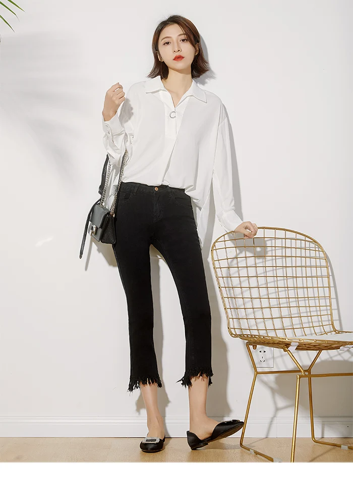 LEIJIJEANS, Осенние, размера плюс L-6XL, одноцветные, черные, с кисточками, средняя талия, длина по щиколотку, стрейчевые, джинсовые, обтягивающие, расклешенные джинсы для женщин 6132