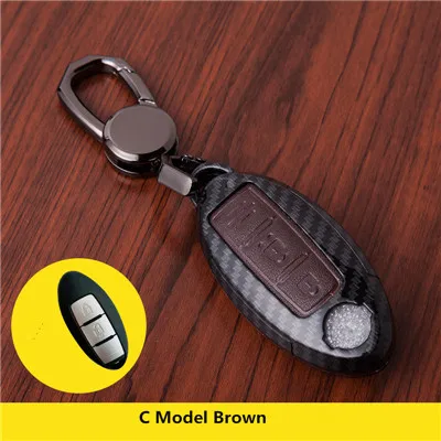 C Model brown Карбоновый Автомобильный ключ чехол для Nissan Teana X-Trail Qashqai Livina Sylphy Tiida Sunny марта Мурано Geniss Juke Almera Максим - Название цвета: C Model brown