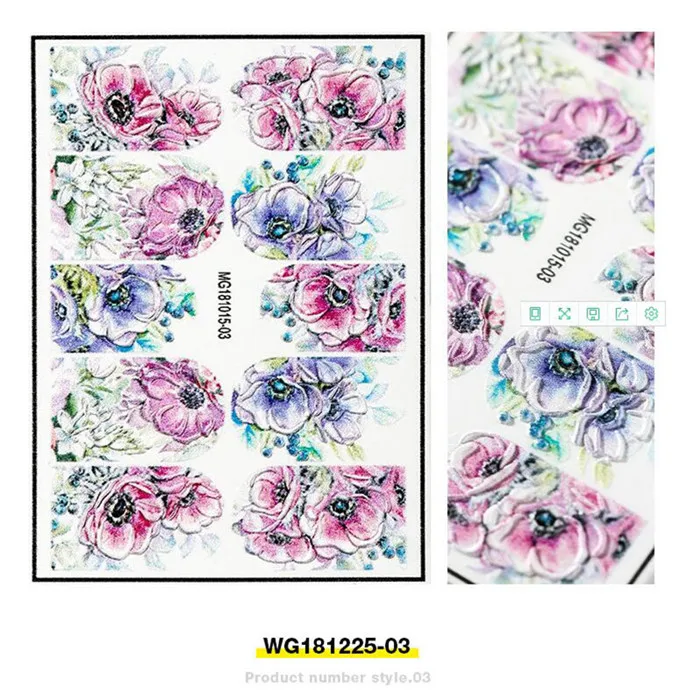 3 3D Nail Sticker Acrylic Engraved Unicorn Flower Embossed Flower Nail Water Slide Decals Nail Art Decorations - Цвет: 3