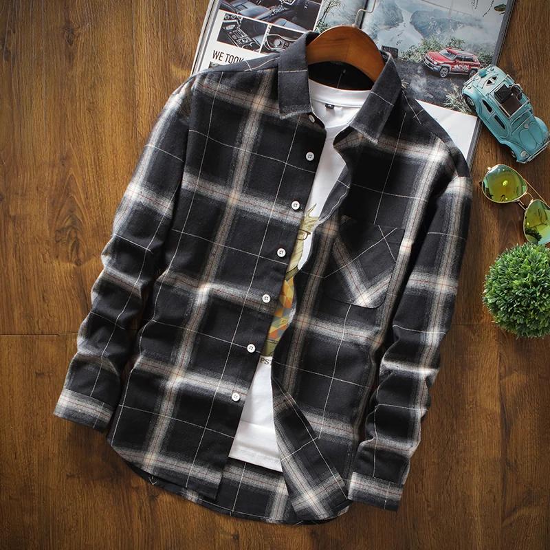 New Spring Men Shirts Fashion Casual Suit Long Sleeve Men's Shirt Cotton Slim Fit Dress Check Plaid for Male S-3XL | Мужская одежда