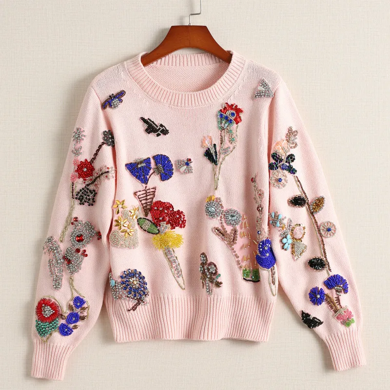 Свитер женский с бисером зимний теплый свободный | Женская одежда