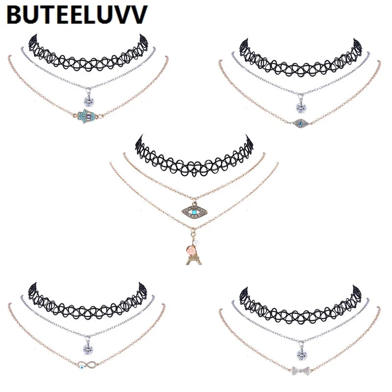 BUTEELUVV Ключицы Ожерелье Многослойные Металлические Чокеры 2016 Новых женщин