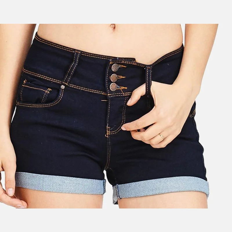 Dark blue Женские джинсовые шорты с высокой талией размера плюс 3XL, джинсовые шорты с карманами и пуговицами на молнии для женщин, весна-лето, модная женская одежда - Цвет: Dark blue